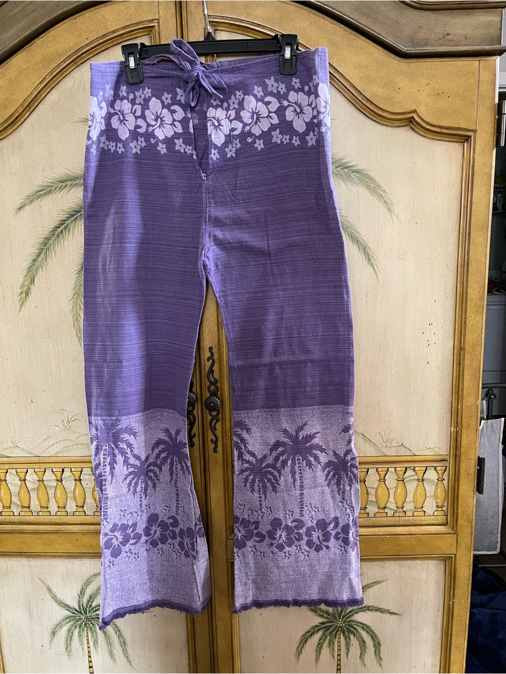 Purple Beach Pants with Hawaiian Print